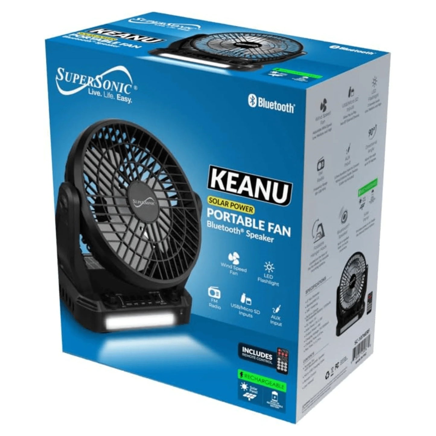 Solar-Powered Bluetooth Speaker with FM Radio, LED Flashlight, and Fan