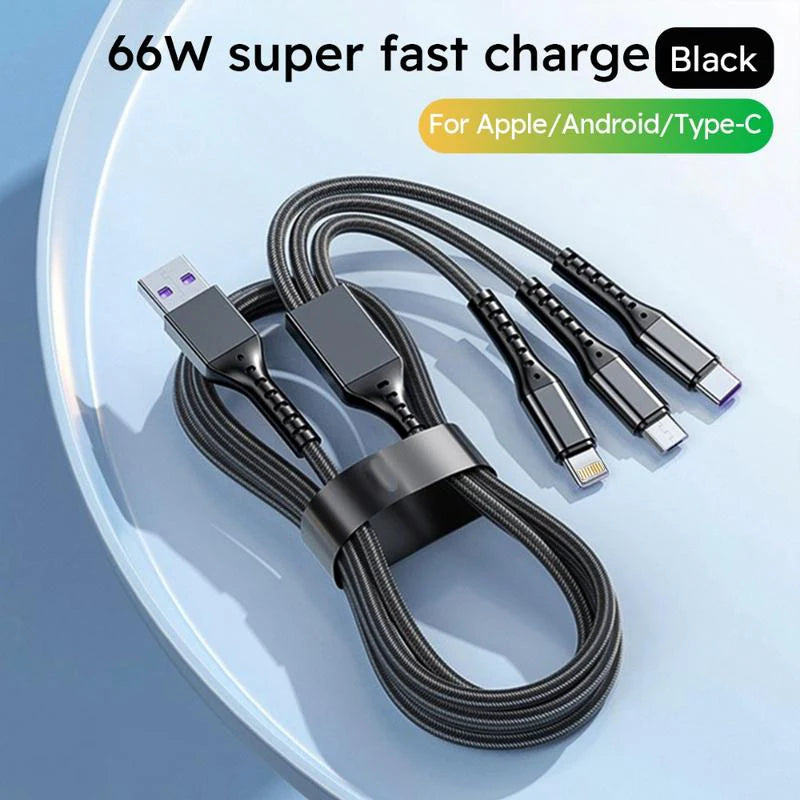 2-Pack 1.2M MFi Certified 3-in-1 Super Fast Charging USB Cable - Type-C, Micro USB, and IP Port for All Devices