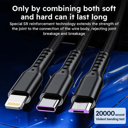2-Pack 1.2M MFi Certified 3-in-1 Super Fast Charging USB Cable - Type-C, Micro USB, and IP Port for All Devices