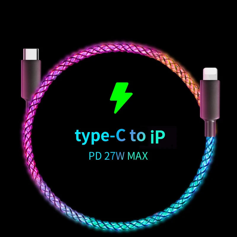 Experience Lightning Fast Charging with Our RGB Breathing Light USB-C Cable - Perfect for iPhone, Samsung, and Huawei!