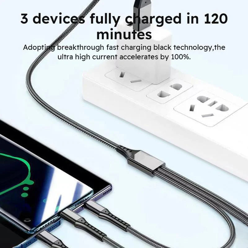 2-Pack 1.2M MFi Certified 3-in-1 Super Fast Charging USB Cable - Type-C, Micro USB, and IP Port for All Devices