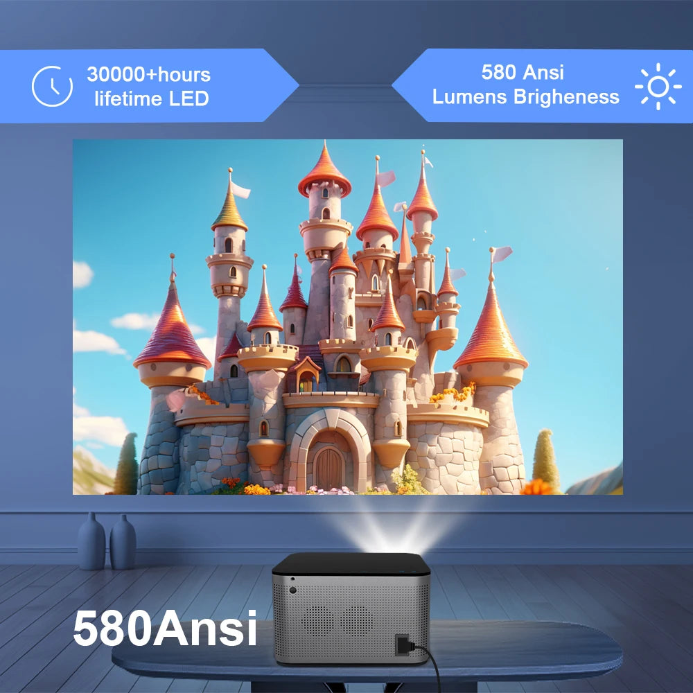 4K Smart Projector with Android 11, 580 ANSI, Full HD 1920x1080P, WiFi 6, BT 5.0, Voice Control - Ultimate Home Cinema Experience