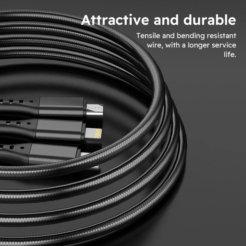 2-Pack 1.2M MFi Certified 3-in-1 Super Fast Charging USB Cable - Type-C, Micro USB, and IP Port for All Devices