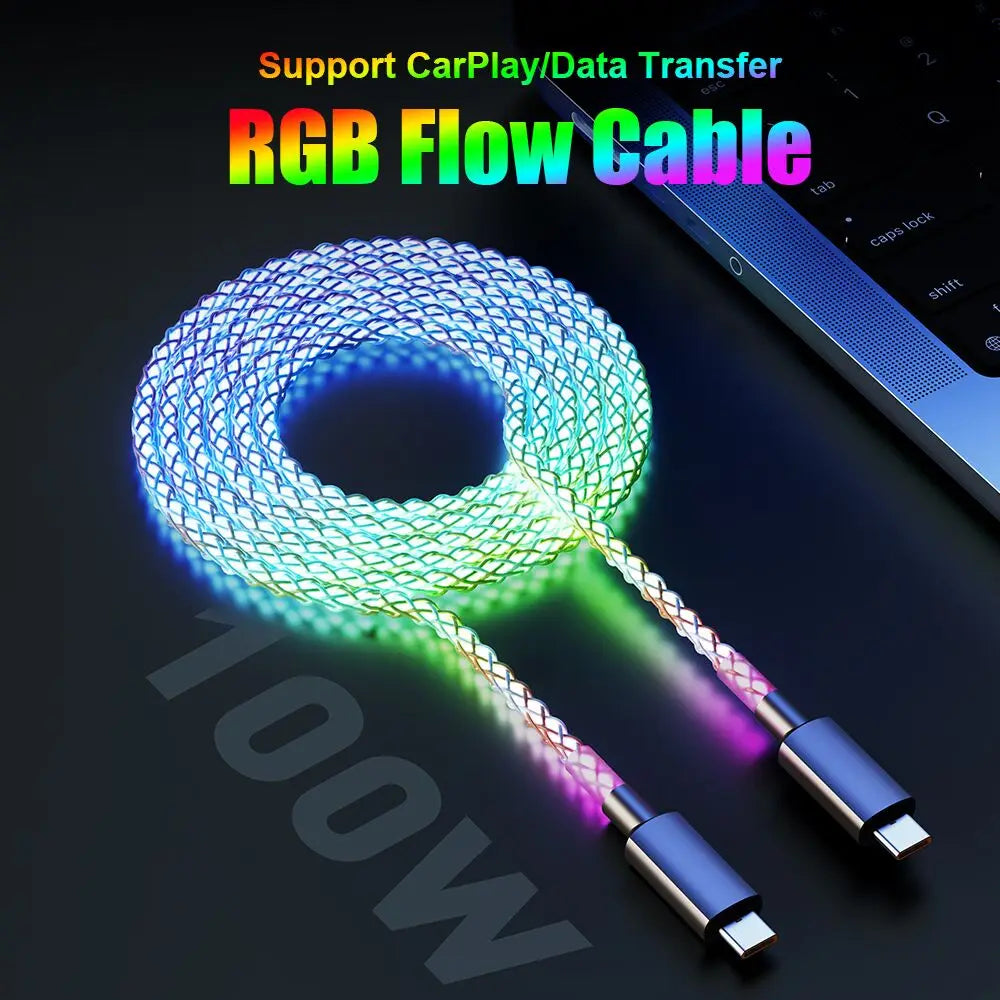 Experience Lightning Fast Charging with Our RGB Breathing Light USB-C Cable - Perfect for iPhone, Samsung, and Huawei!