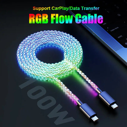 Experience Lightning Fast Charging with Our RGB Breathing Light USB-C Cable - Perfect for iPhone, Samsung, and Huawei!