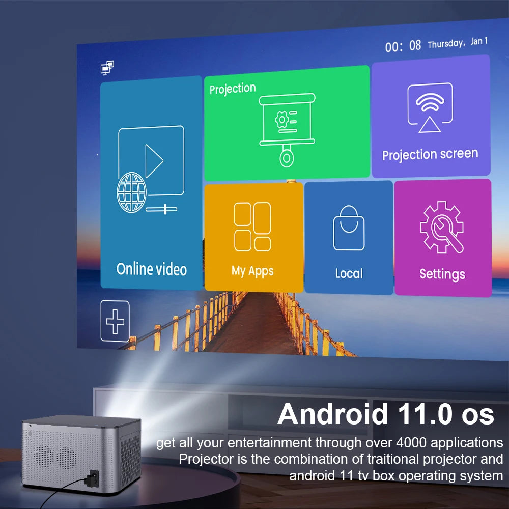 4K Smart Projector with Android 11, 580 ANSI, Full HD 1920x1080P, WiFi 6, BT 5.0, Voice Control - Ultimate Home Cinema Experience