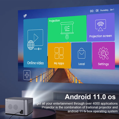 4K Smart Projector with Android 11, 580 ANSI, Full HD 1920x1080P, WiFi 6, BT 5.0, Voice Control - Ultimate Home Cinema Experience