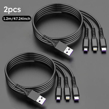 2-Pack 1.2M MFi Certified 3-in-1 Super Fast Charging USB Cable - Type-C, Micro USB, and IP Port for All Devices