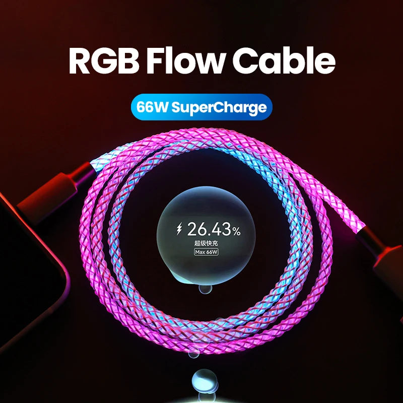 Experience Lightning Fast Charging with Our RGB Breathing Light USB-C Cable - Perfect for iPhone, Samsung, and Huawei!