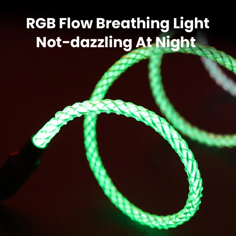 Experience Lightning Fast Charging with Our RGB Breathing Light USB-C Cable - Perfect for iPhone, Samsung, and Huawei!