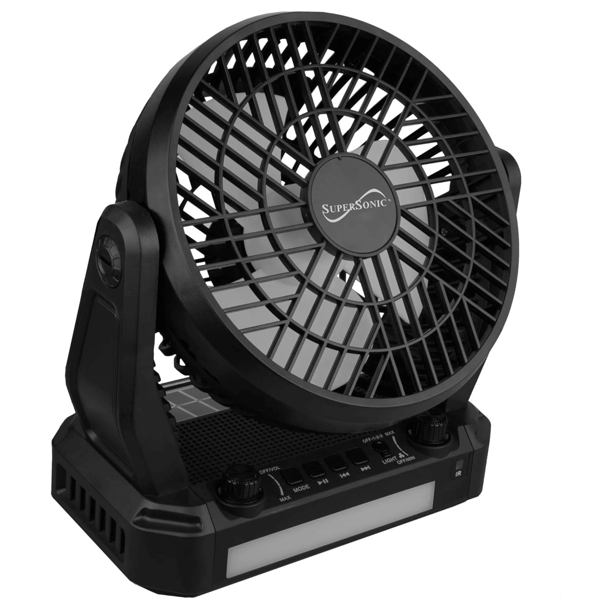 Solar-Powered Bluetooth Speaker with FM Radio, LED Flashlight, and Fan