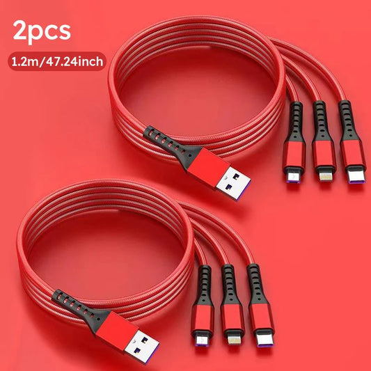 2-Pack 1.2M MFi Certified 3-in-1 Super Fast Charging USB Cable - Type-C, Micro USB, and IP Port for All Devices