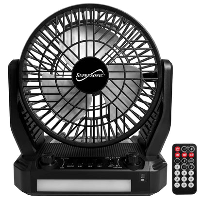 Solar-Powered Bluetooth Speaker with FM Radio, LED Flashlight, and Fan