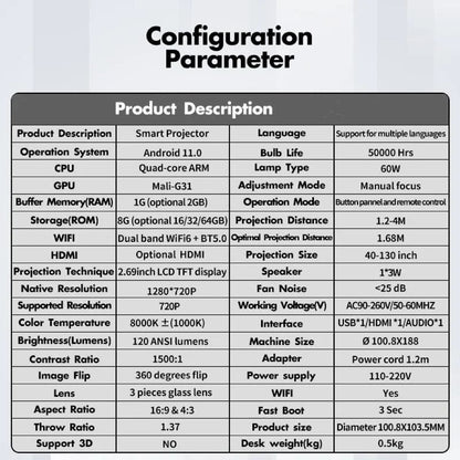 Portable Android WiFi Bluetooth-Compatible Projector with Remote Control