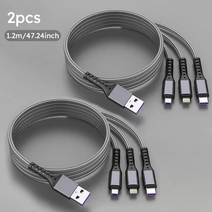 2-Pack 1.2M MFi Certified 3-in-1 Super Fast Charging USB Cable - Type-C, Micro USB, and IP Port for All Devices