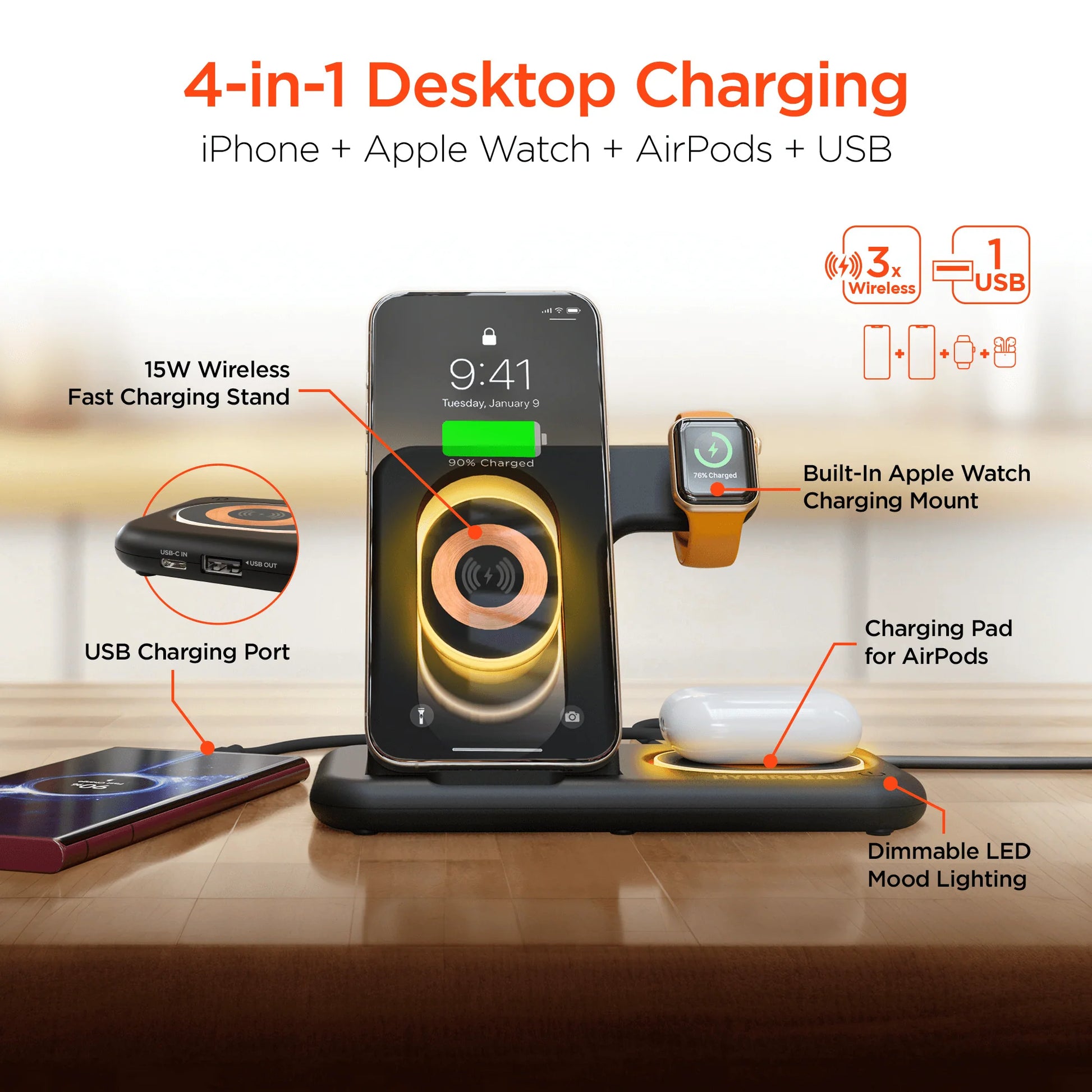 4-in-1 Wireless Charging Station for Apple iPhone, Airpods & Watch