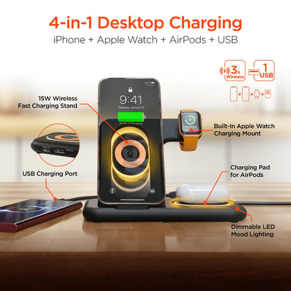 4-in-1 Wireless Charging Station for Apple iPhone, Airpods & Watch