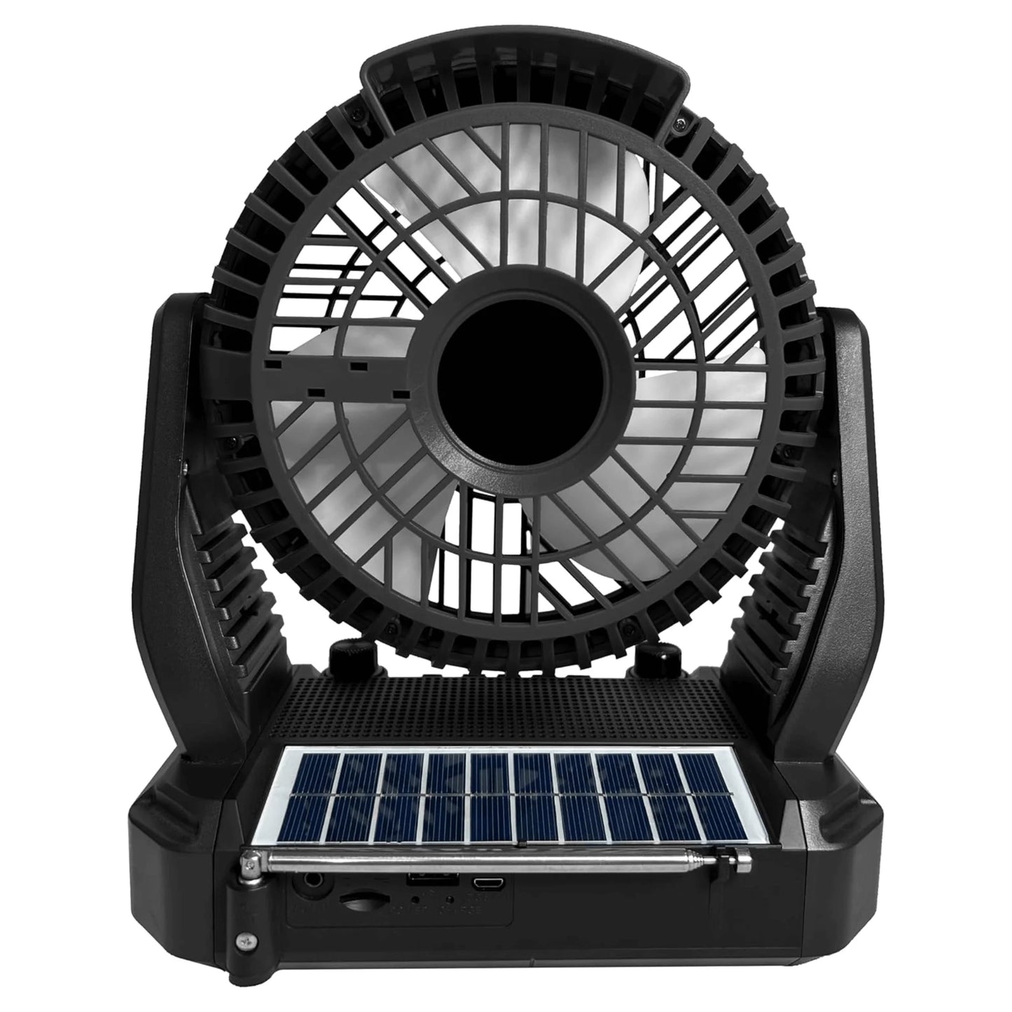 Solar-Powered Bluetooth Speaker with FM Radio, LED Flashlight, and Fan