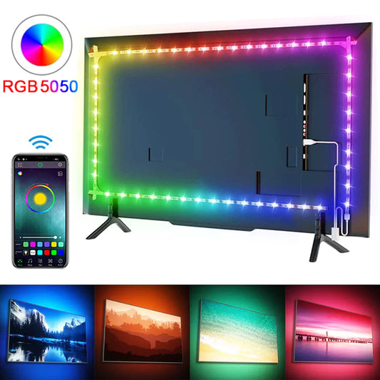 Bluetooth-Controlled RGB 5050 LED Strip Light - Flexible 5V USB Tape for TV Backlighting and Room Decoration