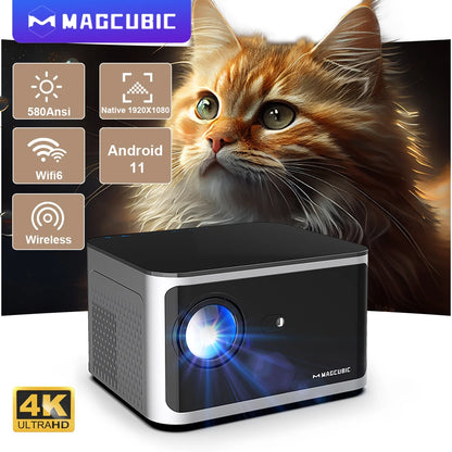 4K Smart Projector with Android 11, 580 ANSI, Full HD 1920x1080P, WiFi 6, BT 5.0, Voice Control - Ultimate Home Cinema Experience