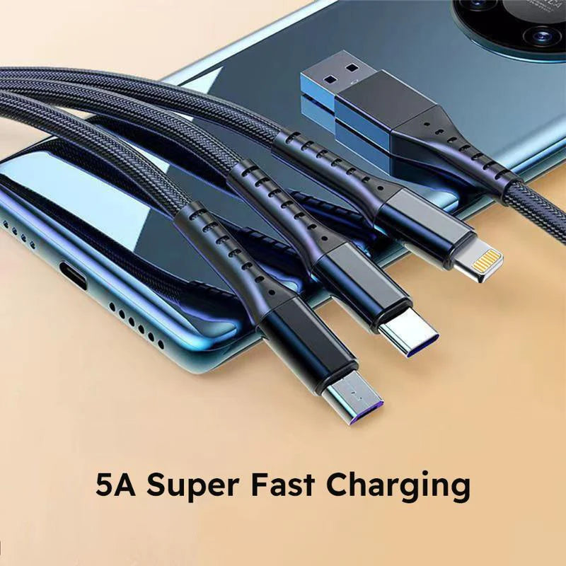 2-Pack 1.2M MFi Certified 3-in-1 Super Fast Charging USB Cable - Type-C, Micro USB, and IP Port for All Devices