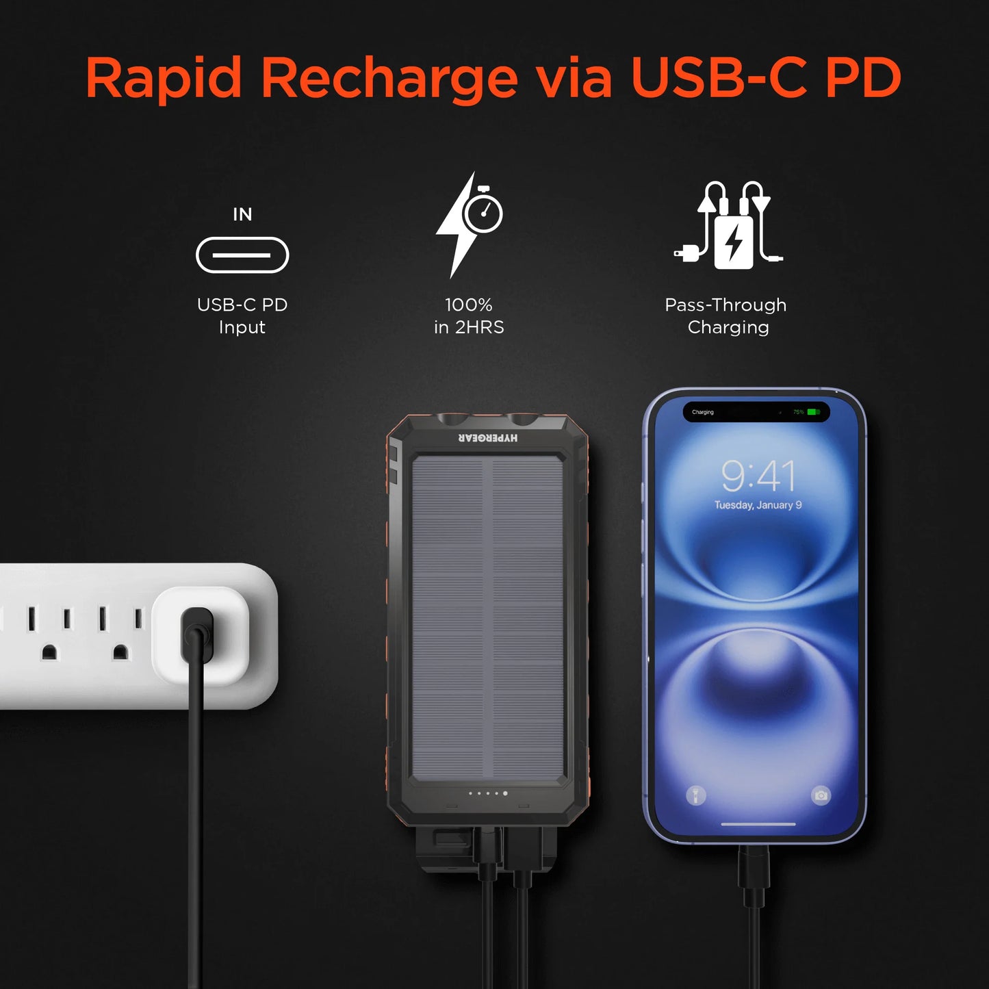 Hypergear Solpro 10K Fast Charge 10,000mAh PD Solar Power Bank