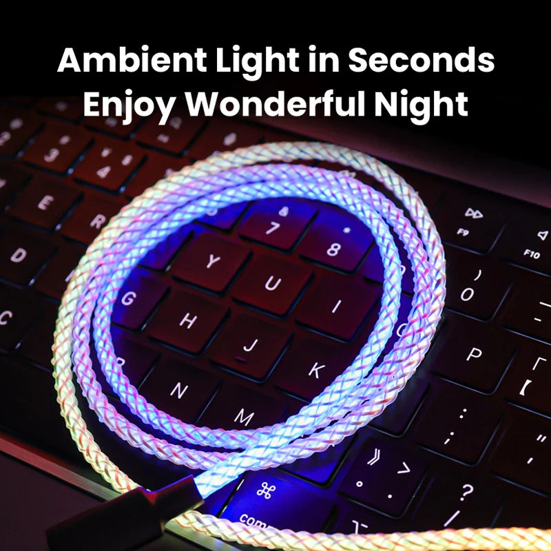 Experience Lightning Fast Charging with Our RGB Breathing Light USB-C Cable - Perfect for iPhone, Samsung, and Huawei!
