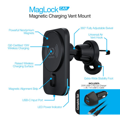 Maglock CAR 15W Magnetic Wireless Fast Charging Vent Mount with Qi2 Technology