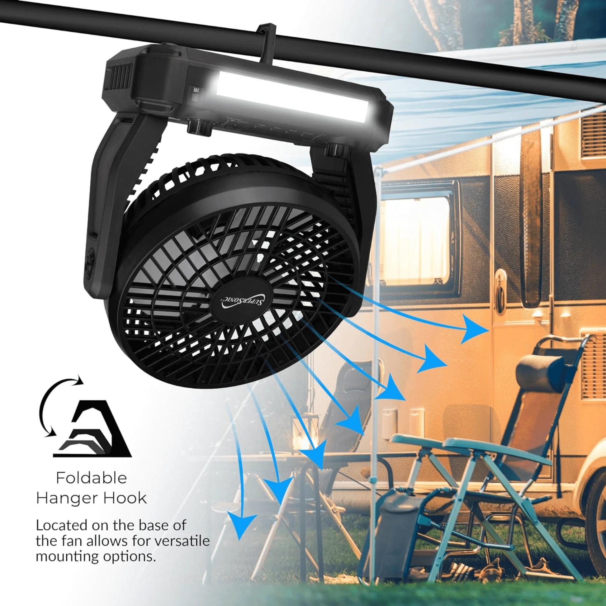 Solar-Powered Bluetooth Speaker with FM Radio, LED Flashlight, and Fan